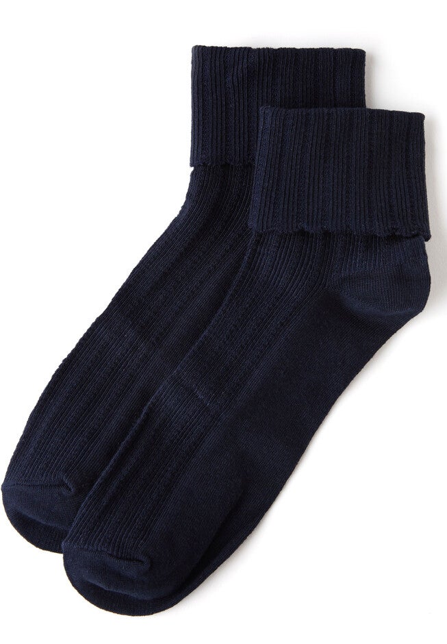 Scallop Ribbed Ankle Socks, BLACK, hi-res image number 0