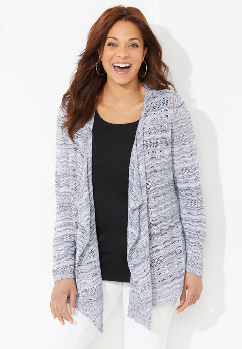 Open Stitch Cascade Cardigan, BLACK WHITE, hi-res image number null