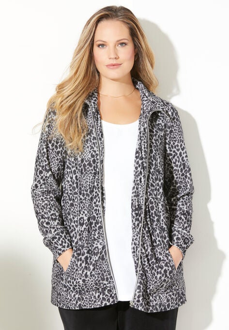 Cozy Velour Jacket, GUNMETAL ANIMAL, hi-res image number null