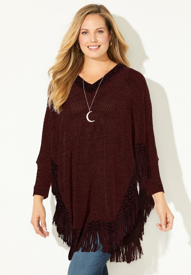 Favorite Fringe Poncho, BERRY BLACK COMBO, hi-res image number null