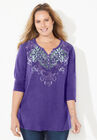 Free Spirit Henley Tee, DARK VIOLET, hi-res image number null