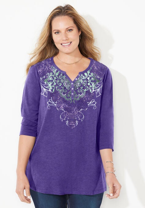 Free Spirit Henley Tee, DARK VIOLET, hi-res image number null