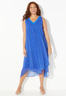 Beaded V-Neck Chiffon Dress, DARK SAPPHIRE, hi-res image number null