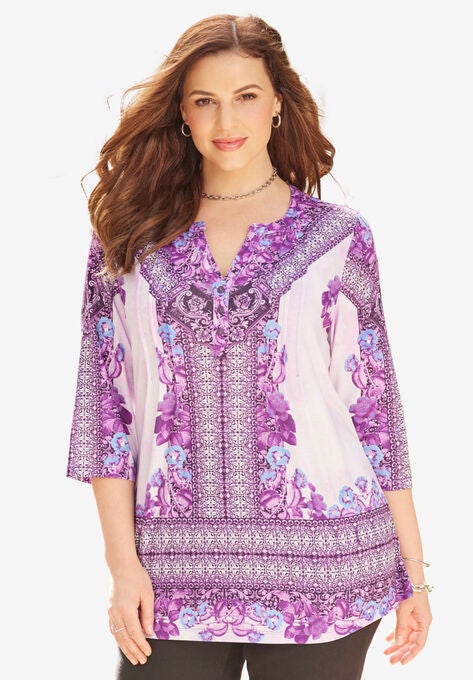 Flourish Tee, PURPLE MULTI BORDER, hi-res image number null
