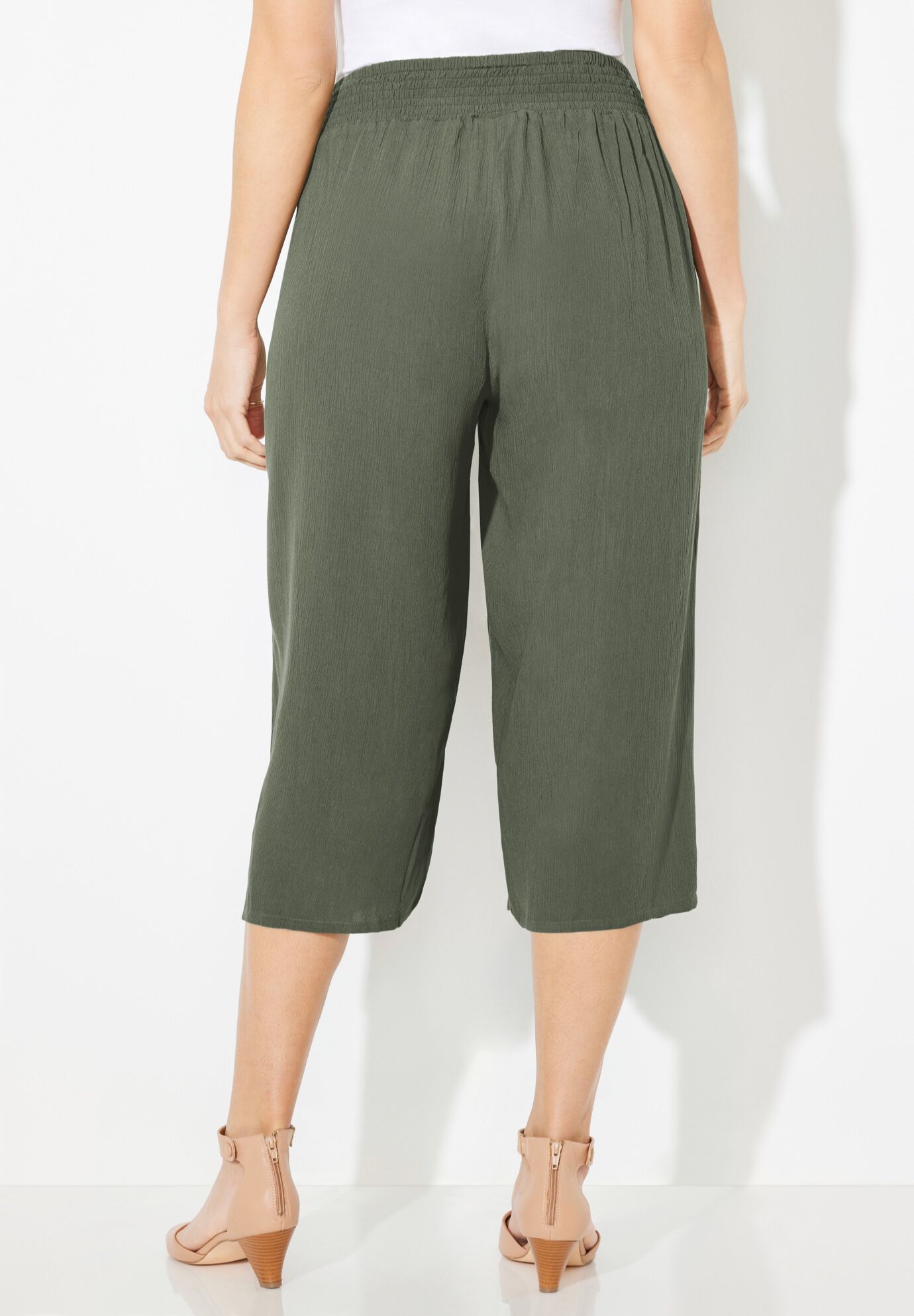 Gauze Pull-On Capri, CLOVER GREEN, on-hover image number 1