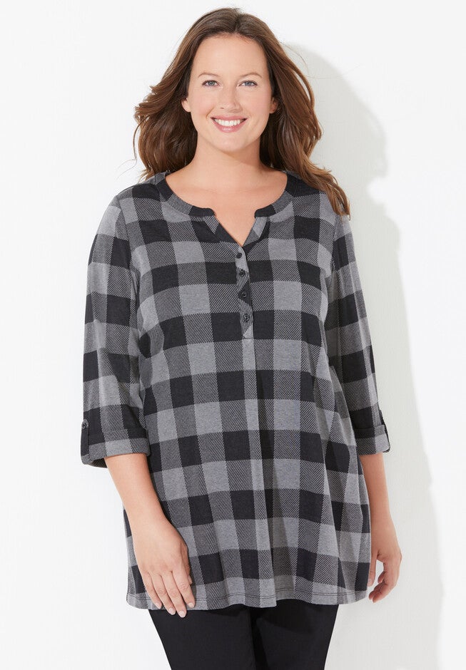 Impossibly Soft Plaid Tunic, GUNMETAL, hi-res image number null