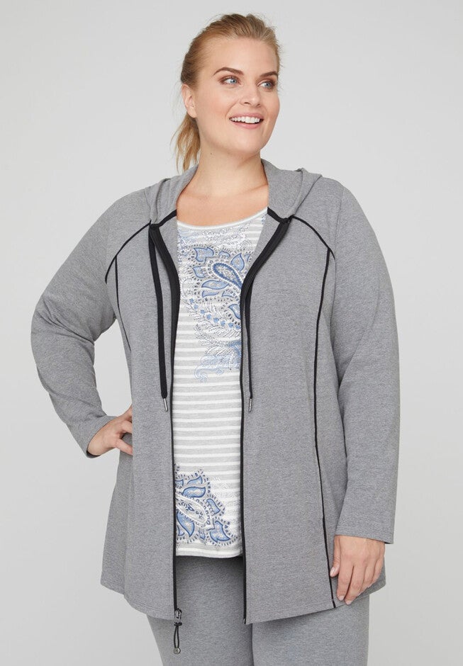 Yoga Jacket with Piping, MEDIUM HEATHER GREY, hi-res image number null
