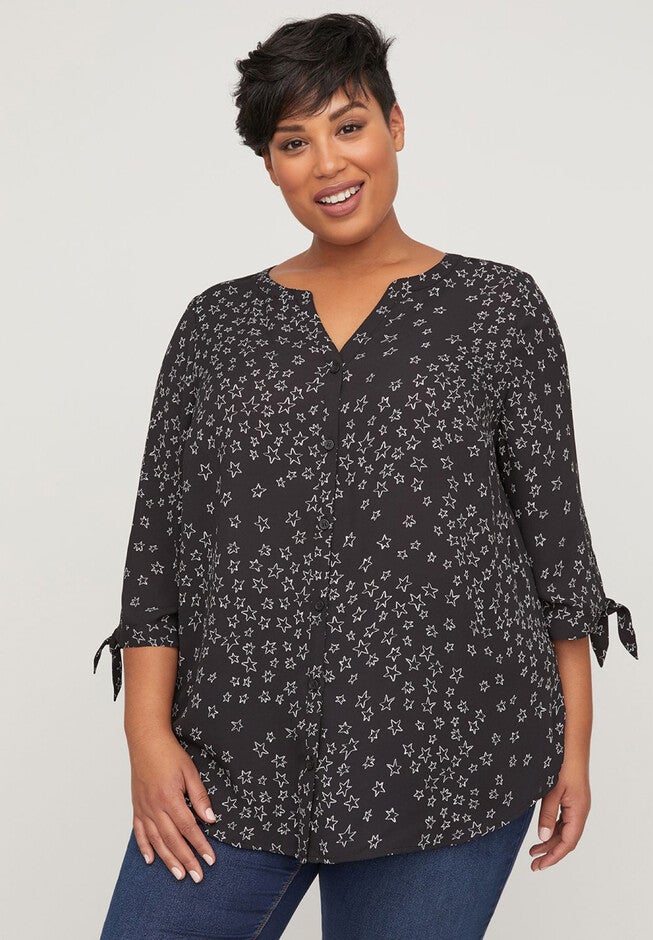 Forever Crepe Buttonfront Blouse, BLACK AND WHITE, hi-res image number null