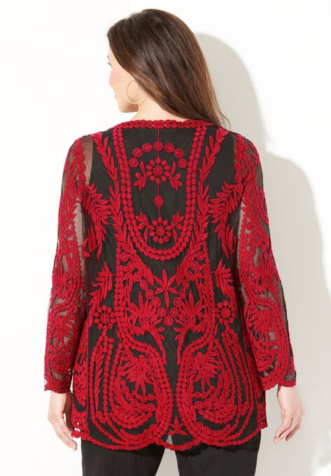 Embroidered Mesh Top, , on-hover image number null
