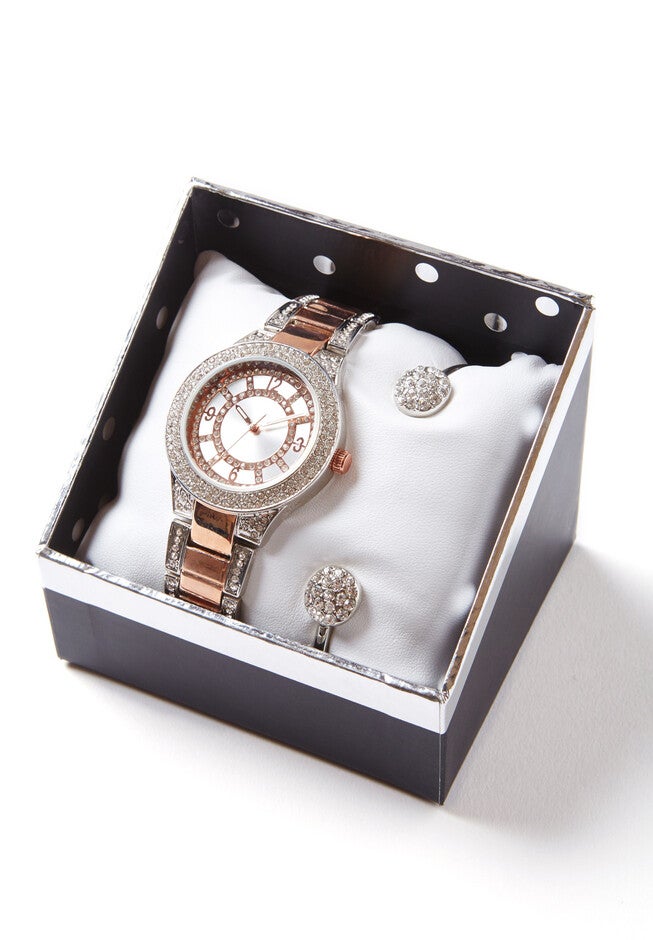 Gilded Rose Watch and Bracelet Set, SILVER, hi-res image number null