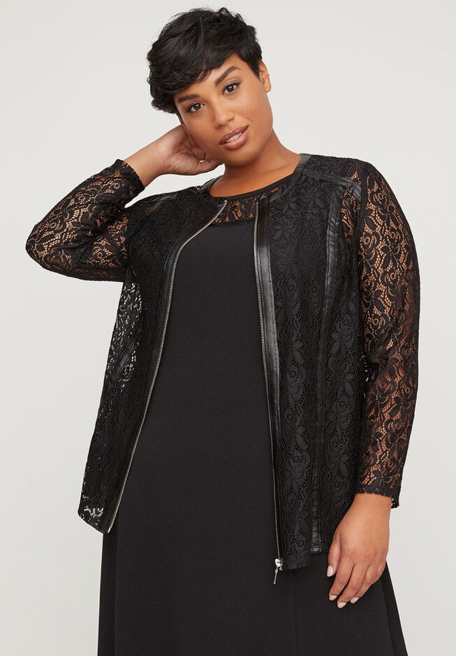 Black Label Vegan Leather & Lace Jacket, BLACK, hi-res image number null