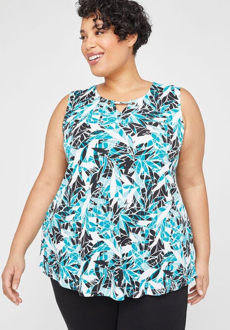 AnyWear Floral Falls Tank, TROPICAL BLUE, hi-res image number null