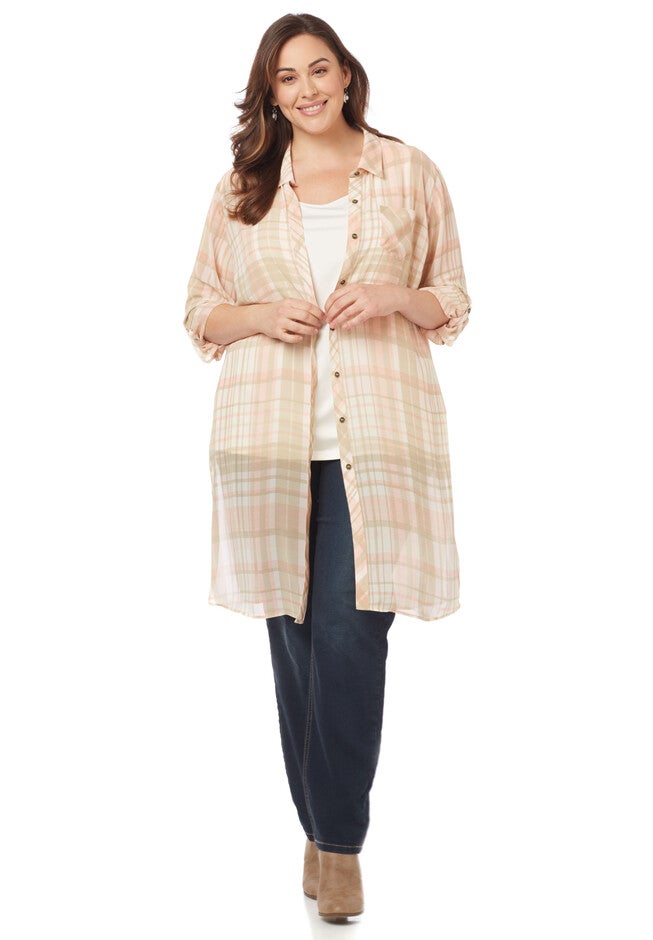 Riverwalk Plaid Duster, ROSE TAN, hi-res image number null