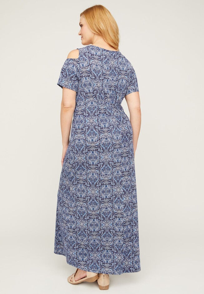 Blue Tile Cold-Shoulder Maxi Dress, , on-hover image number 1