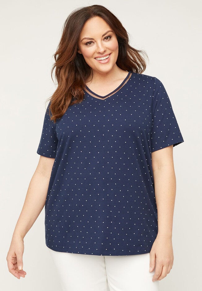 Dotted Mesh-Inset Suprema Top, NAVY DOT, hi-res image number 0