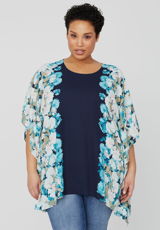 Floral Poncho, MARINER NAVY, hi-res image number null