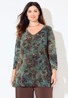 Flocked Tie-Dye V-Neck Tunic