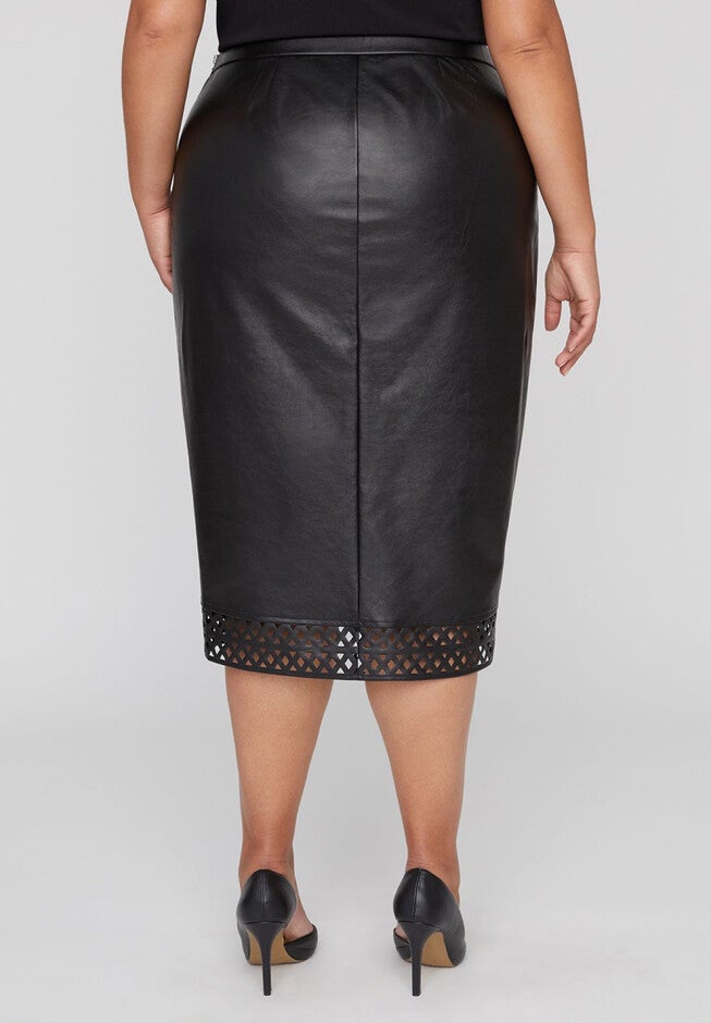 Black Label Cutwork Vegan Leather Skirt, , on-hover image number 1