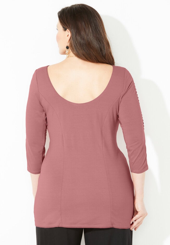 Curvy Collection Boatneck Top with Lace-Up Sleeves, , on-hover image number null