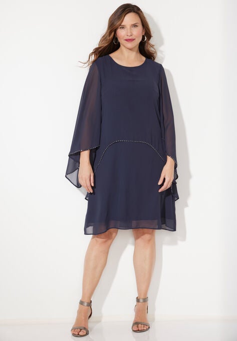 Sheer Elegance Chiffon Dress, NAVY, hi-res image number null