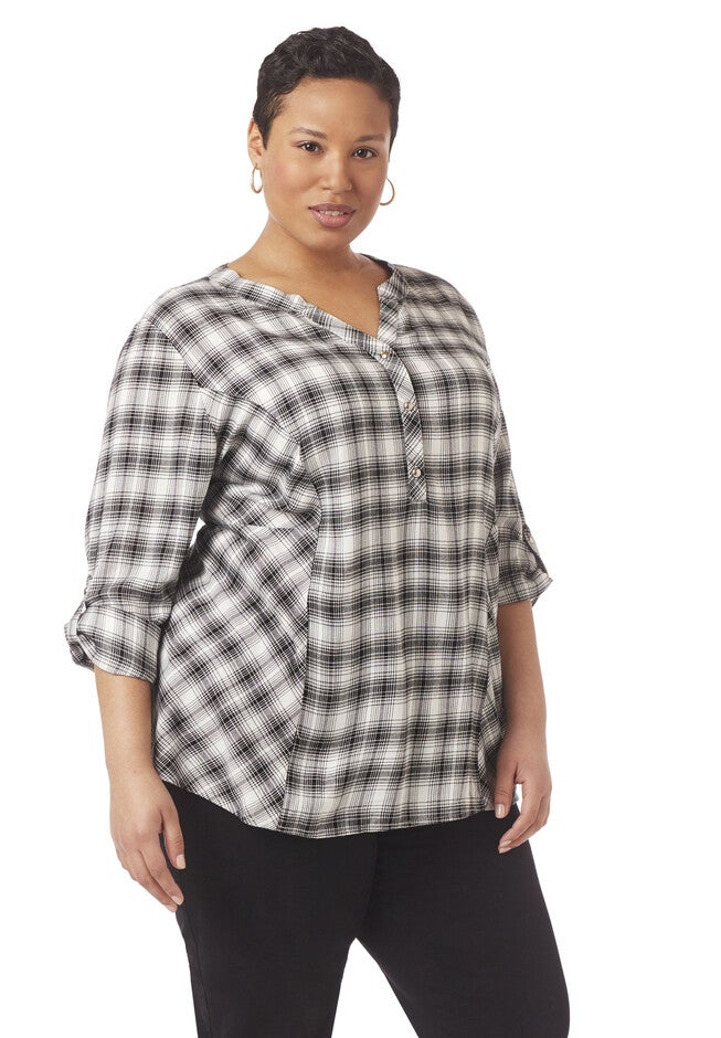 Dockside Plaid Popover, BLACK AND WHITE, hi-res image number null