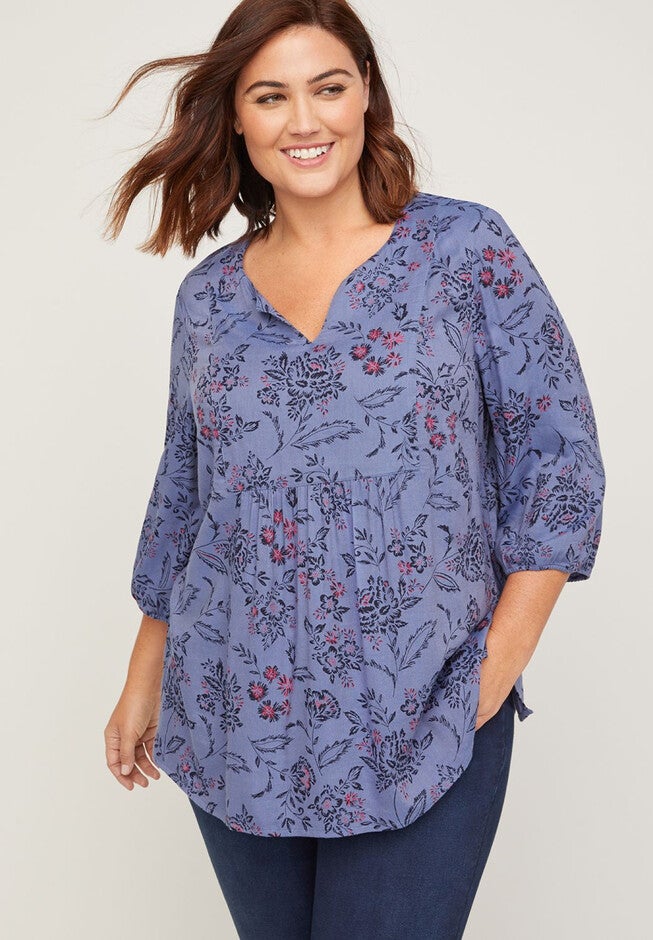 Floral Daydream Popover Blouse, BLUE FLORAL, hi-res image number null