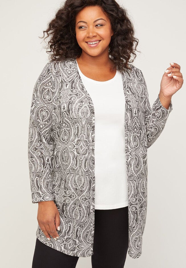 Paisley Shadow Tunic Cardigan, MEDALLION PRINT, hi-res image number null