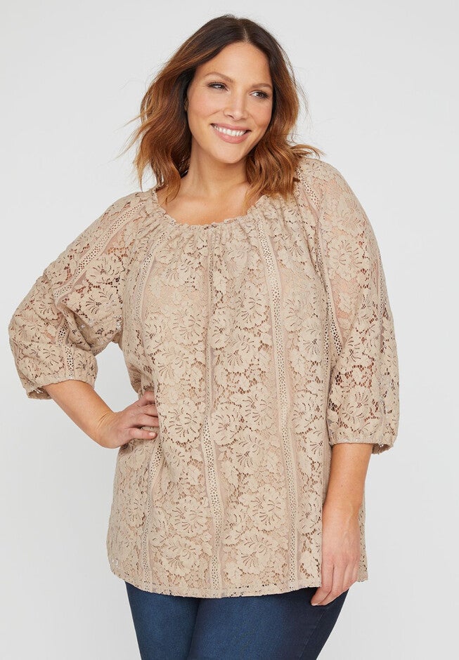 Embroidered Lace Off-The-Shoulder Top (copy), CHAI LATTE, hi-res image number null