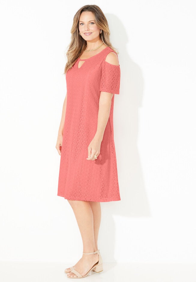 Cold Shoulder Stretch Lace Dress, , alternate image number null