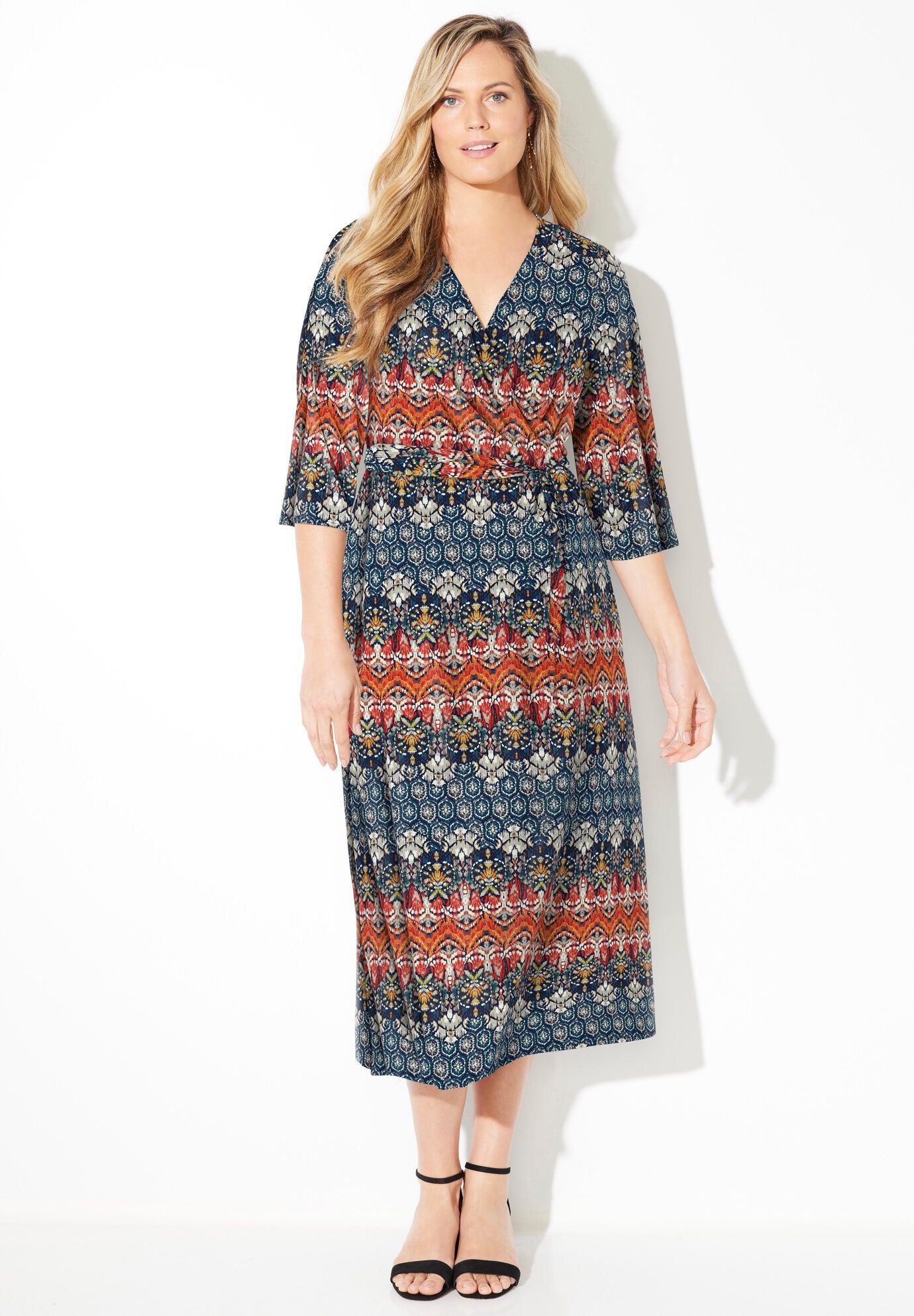 Classic Faux Wrap Dress Flattering Plus Size Fit 4440993 Catherines
