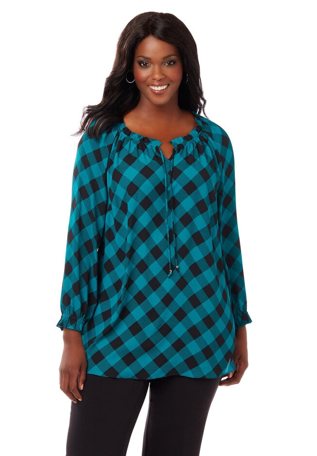 Checkmate Blouse, TEAL, hi-res image number 0