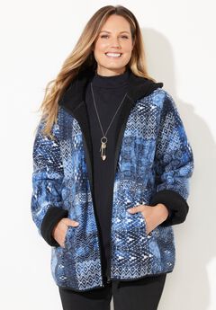 Printed Fleece Coat with Sherpa Lining