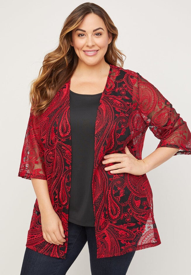 Embroidered Paisley Overpiece, RED, hi-res image number null