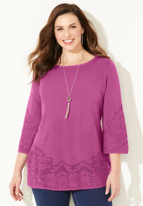 Embroidered Lace Sweater, ORCHID PINK, hi-res image number null