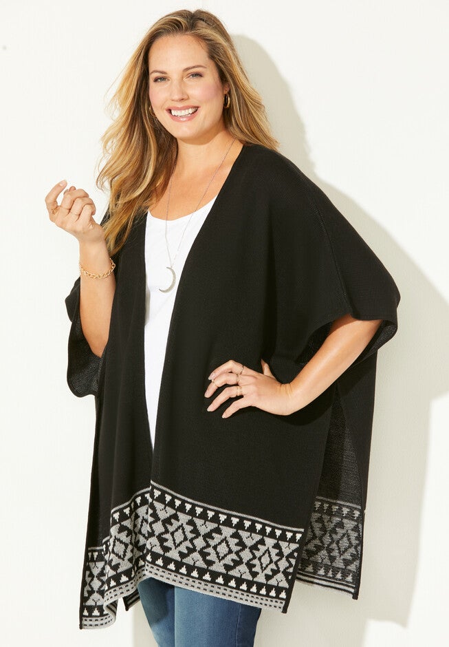 Border Print Ruana Wrap, , alternate image number null