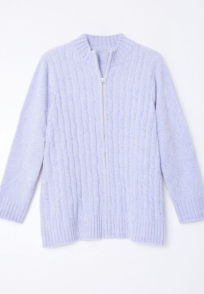 Cozy Chenille Zip-Front Sweater, ICELANDIC BLUE, hi-res image number null