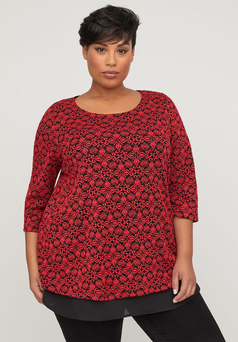 Evening Lace Duet Top, RED, hi-res image number null