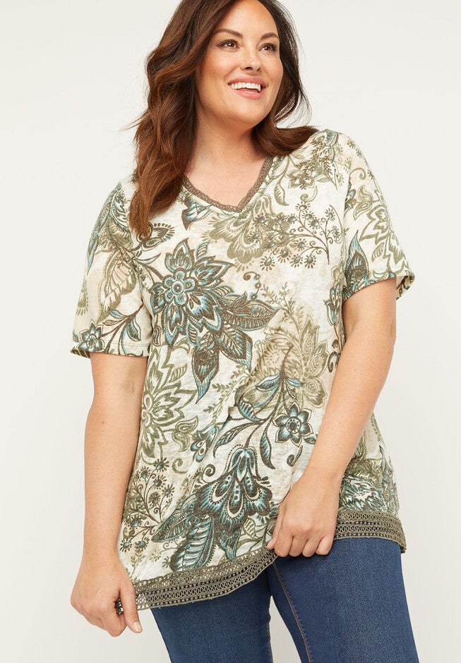 Botanical Duet Tunic Top, NEUTRAL PAISLEY, hi-res image number null