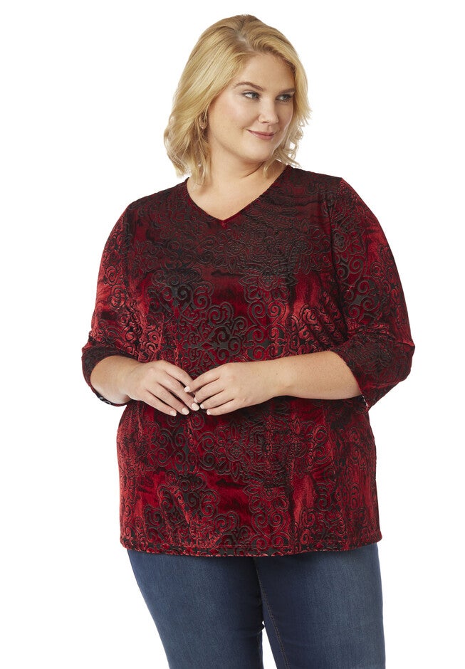 Velvet Paisley Top, RED, hi-res image number 0