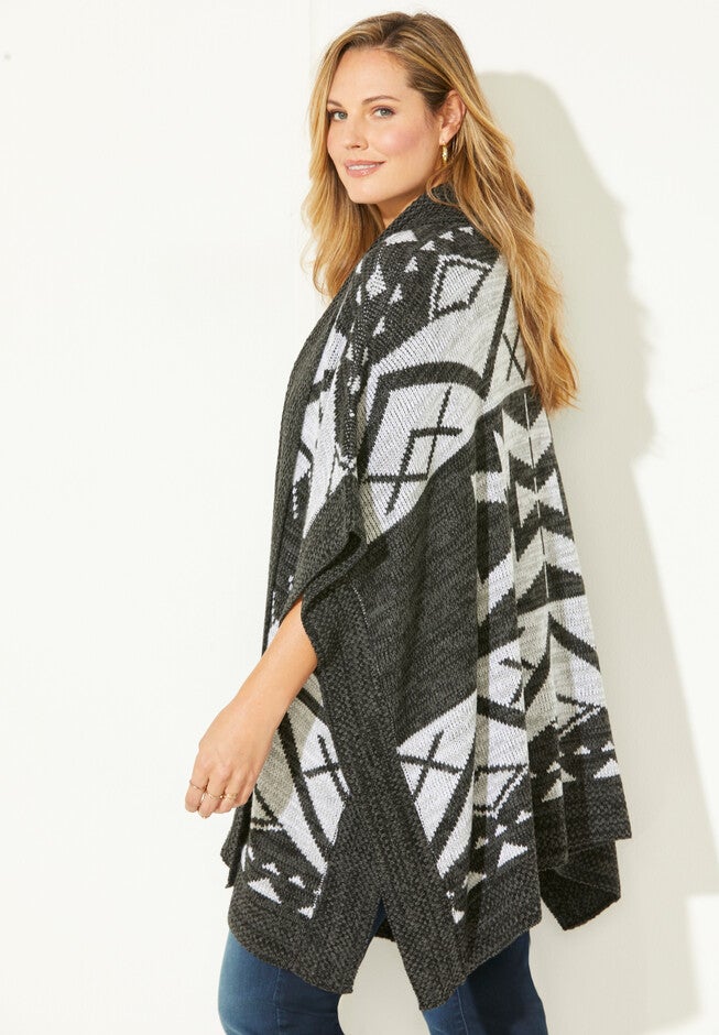 Cozy Blanket Ruana Wrap, , alternate image number null