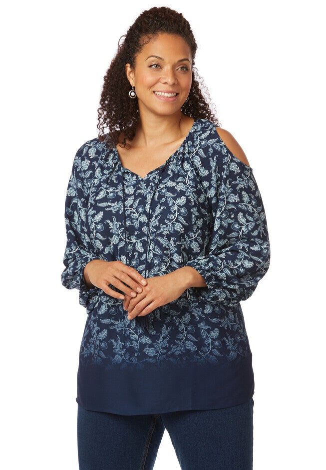 Floral Vine Blouse, NANTUCKET BLUE, hi-res image number null