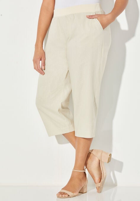 Knit Waist Linen Capri, NATURAL, hi-res image number null
