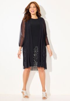 Beaded Trim Jacket Dress Set