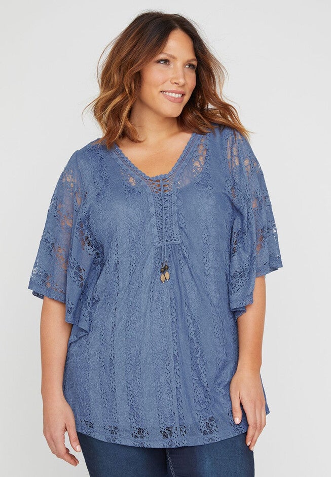 Elegant Embroidered Lace Top, DUTCH BLUE, hi-res image number null