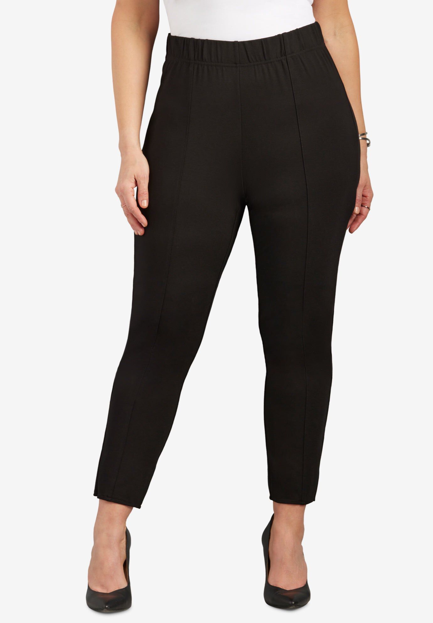 Curvy Ponte Knit Ankle Pant, BLACK, hi-res image number 0