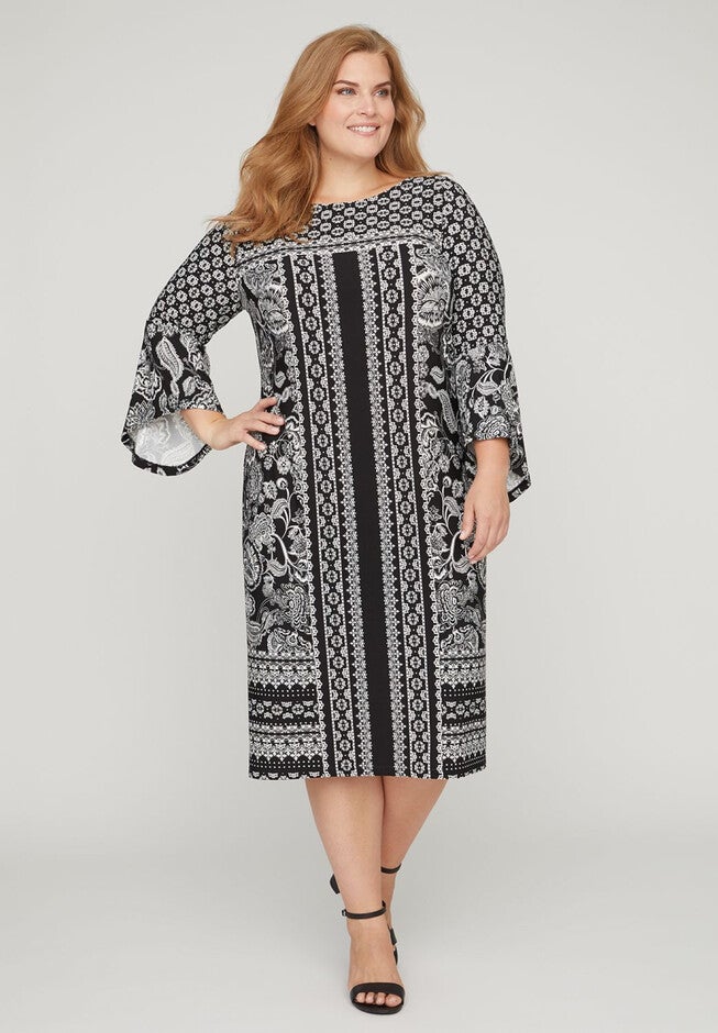 Mixed Print Shift Dress, BLACK, hi-res image number 0