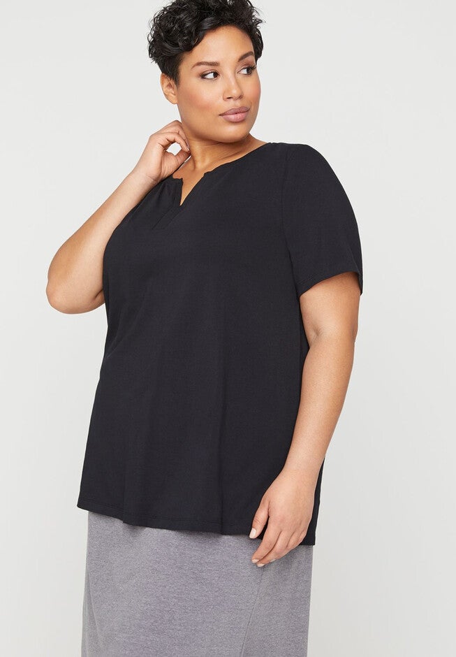 Notch-Neck Suprema Tunic Top, BLACK, hi-res image number null