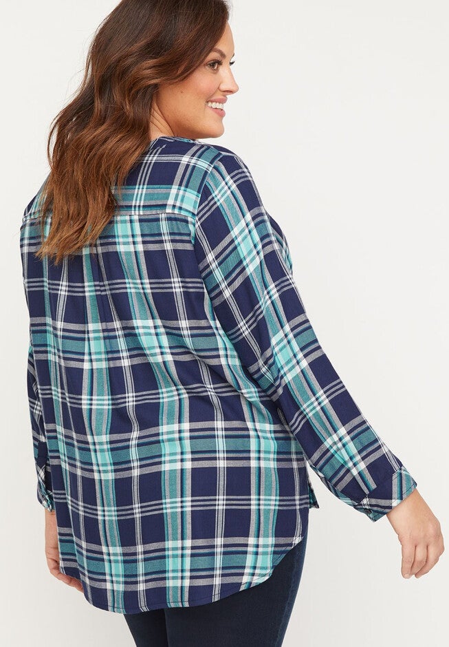 Lake Plaid Embroidered Top, , on-hover image number null