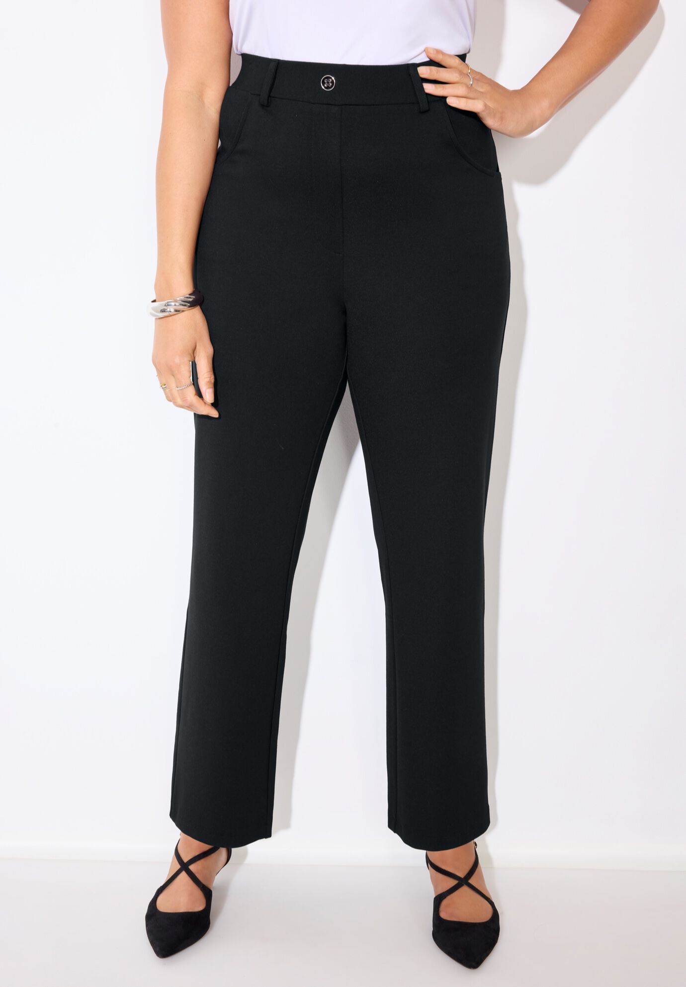 Straight Leg Ponte Pant, BLACK, hi-res image number 0