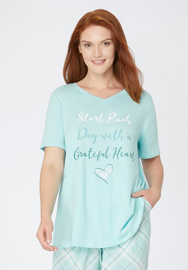 Short Sleeve Sleep Tee, PASTEL TURQUOISE HEART, hi-res image number null